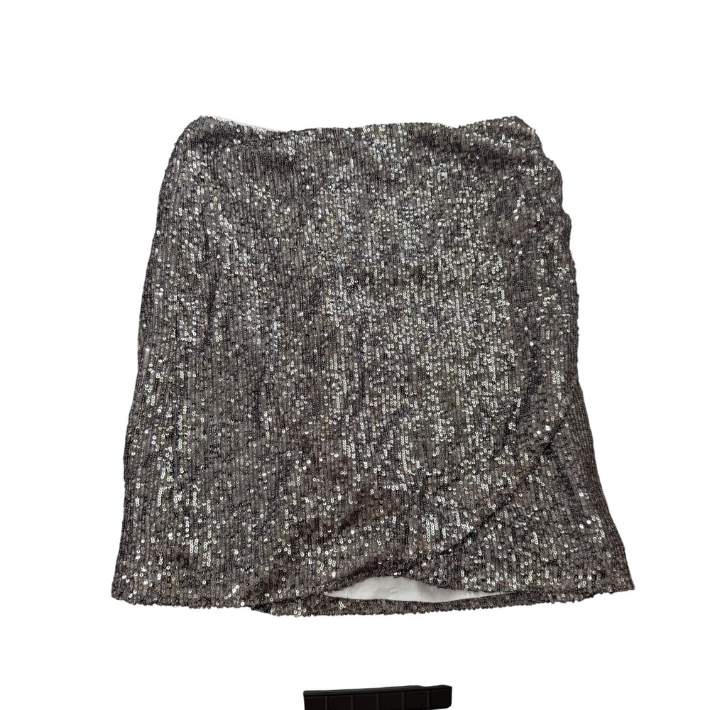 LOFT Sequin Mini Skirt Size 2 Silver NWT Wrap Front Holiday Glam Party